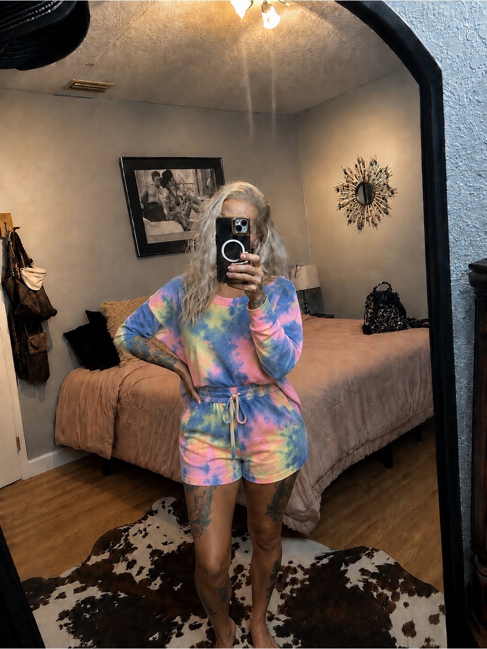 Vici Pastel Tie-Dye Top & shorts set in Purple, Pink & Yellow tiedye.